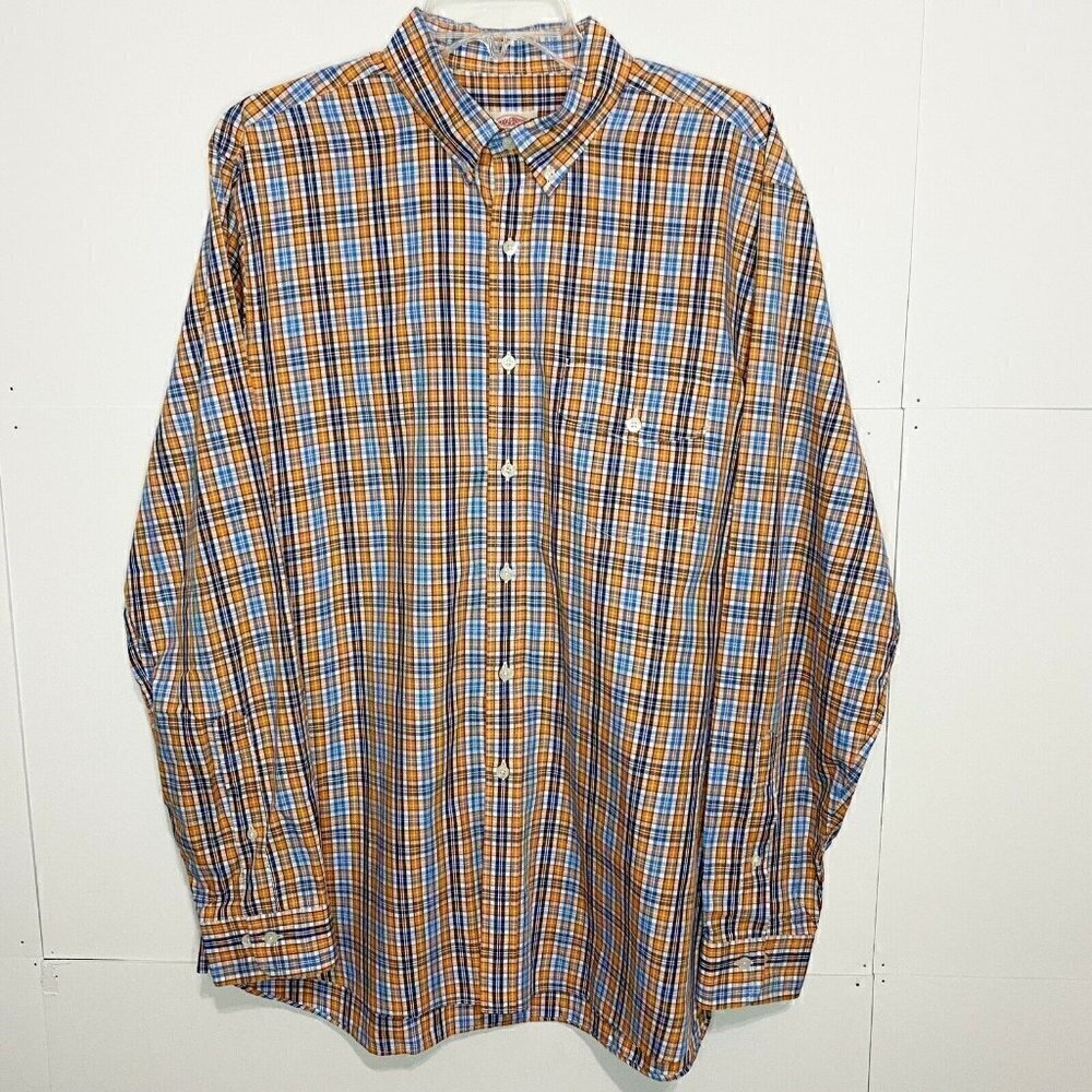 Brooks Brothers Button Shirt Size Large Long Sleeve Button Down Orange Plaid